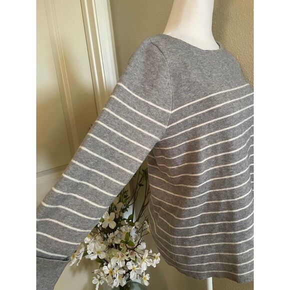 Tahari Women’s Striped 3/4 Sleeve Roll Up Sleeve Sweater Crew Neck | Size L - Picture 7 of 10